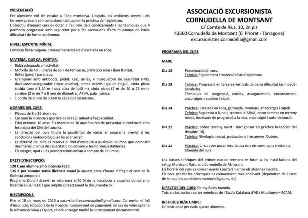 Curs Alpinisme Cornudella de Montsant Curs alpinisme Cornudella de Montsant